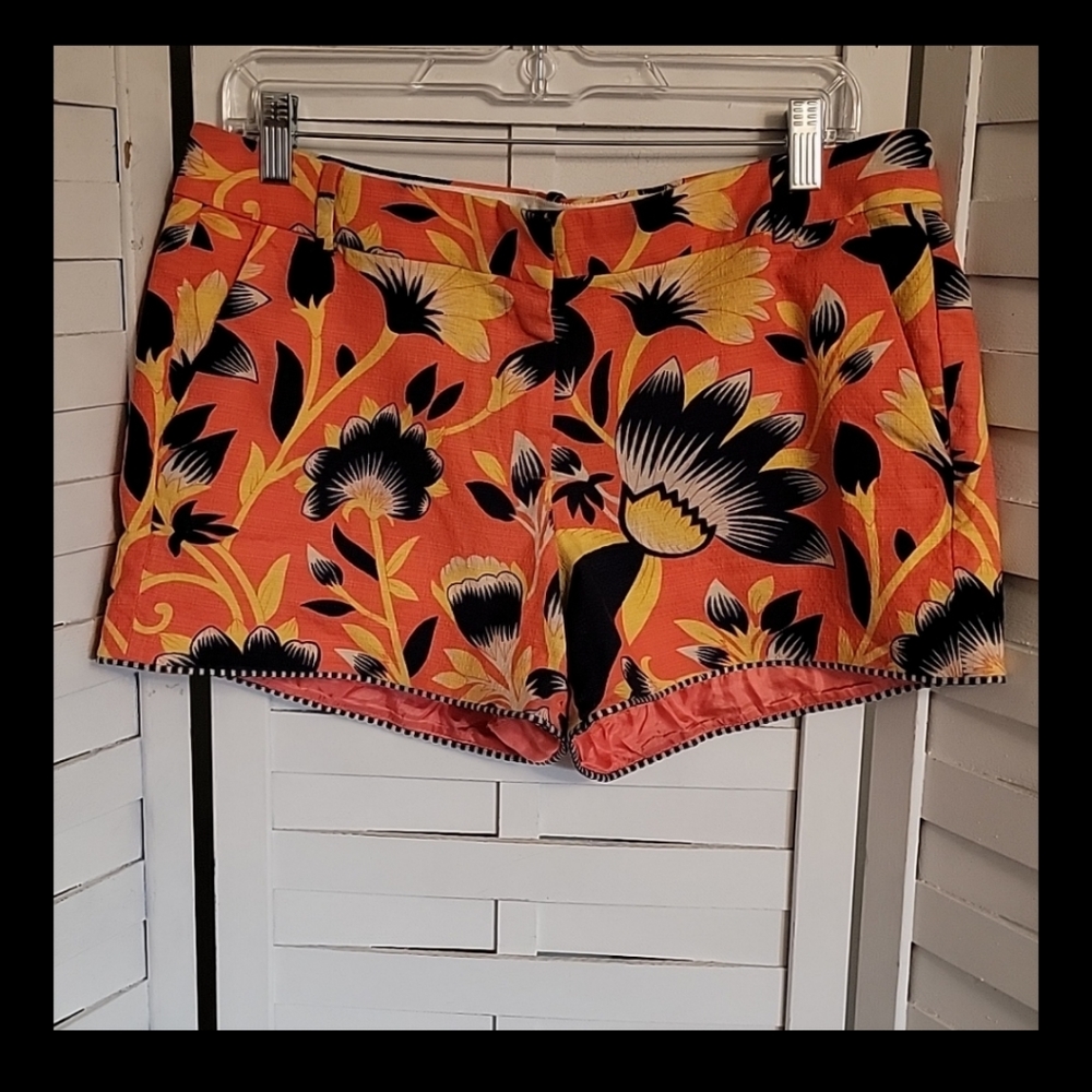 J. Crew Ladies Coral And Navy Blue Floral Shorts Size 12